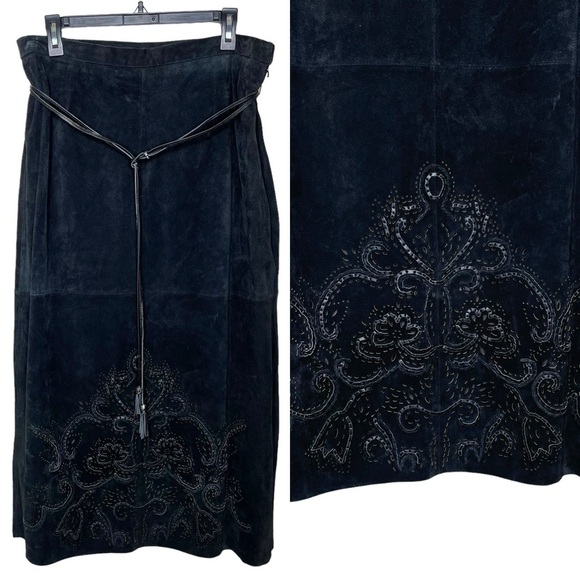 Pamela McCoy Dresses & Skirts - NWT Pamela McCoy Genuine Leather Western Boho Midi Skirt Black Large